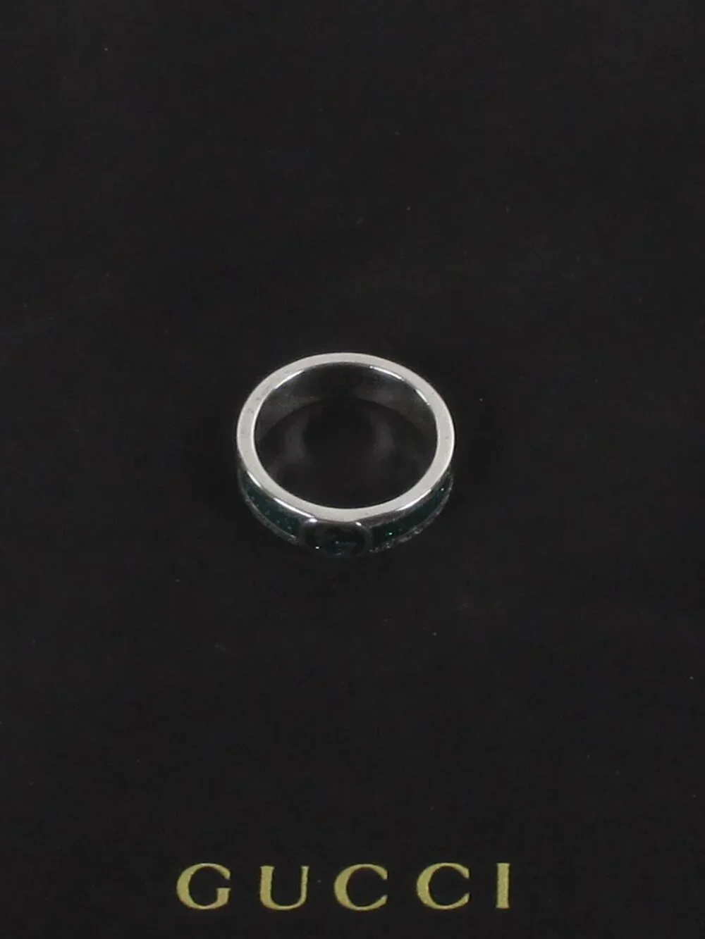 GUCCI STERLING SILVER & ENAMEL INTERLOCKING G RING